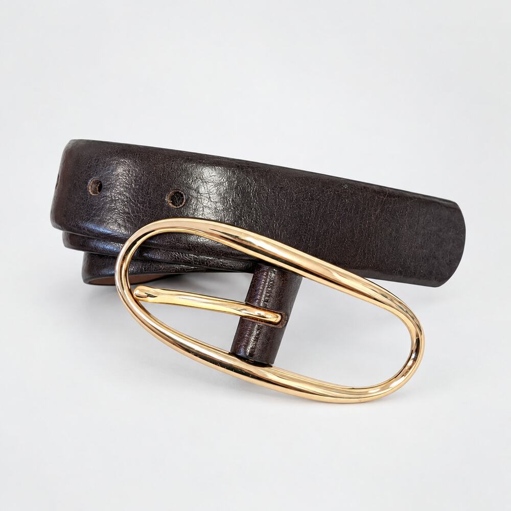 Zara Dark Brown Belt Oversized Gold Oval Buckle Size 80 Made in Spain